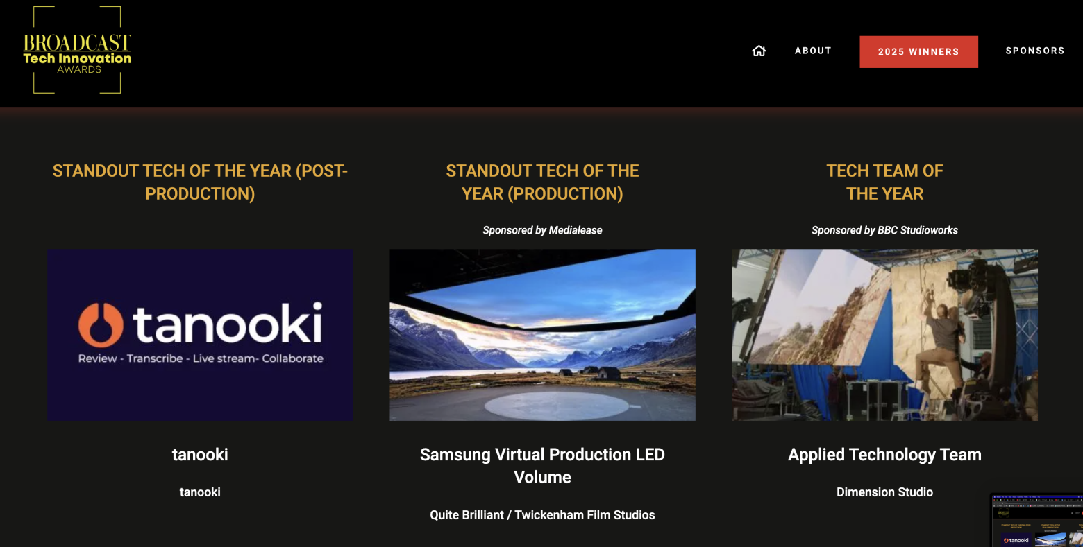 Applied Technology wins Tech Team of the Year 2025 at the Broadcast Tech Innovation Awards